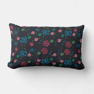 Almofada Lombar padrão floral vermelho e azul vintage