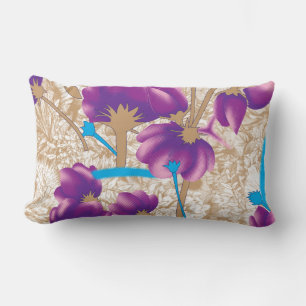 Almofada Lombar Padrão floral vibrante com púrpura e azul f