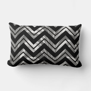 Almofada Lombar Padrão Geométrico De Chevron Elegante Preto E Silv