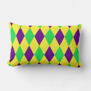 Almofada Lombar Padrão Harlequim Amarelo Verde Roxo
