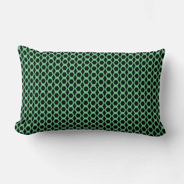 Almofada Lombar Padrão Hexagonal Preto Verde Esmeralda (Frente)