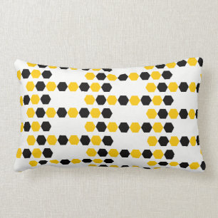 Almofada Lombar Padrão Hexagrama Geométrico Amarelo e Preto Bumble