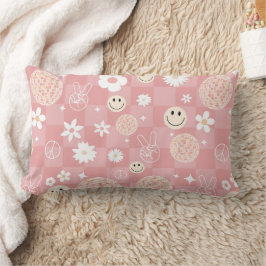 Almofada Lombar Padrão Hippie Retro Cor-de-Rosa Verificado