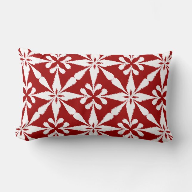 Almofada Lombar Padrão Ikat Star - Vermelho Escuro e Branco (Frente)