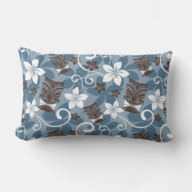 ALMOFADA LOMBAR PADRÃO LUAU TIKI (AZUL) (Frente)