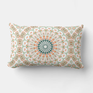 Almofada Lombar Padrão Moderno de Mandala Laranja e Verde