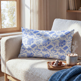 Almofada Lombar Padrão Moderno de Toile Azul Cacao e Chocolate