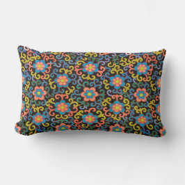 Almofada Lombar Padrão Preto Chic com Floral Colorido