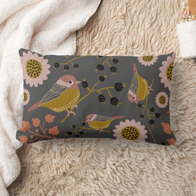 Almofada Lombar Padrão Preto Rosa Dourado de Frango (Cobertor)