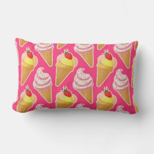 Almofada Lombar Padrão rosa Kawaii com sorvete de morango