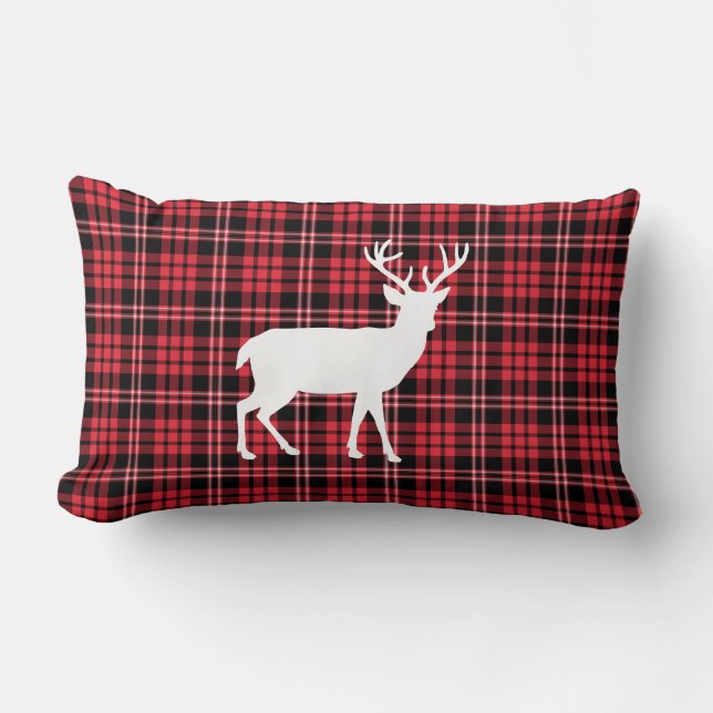 Almofada Lombar Padrão Rustic Deer Red And Black Xadrez (Frente)