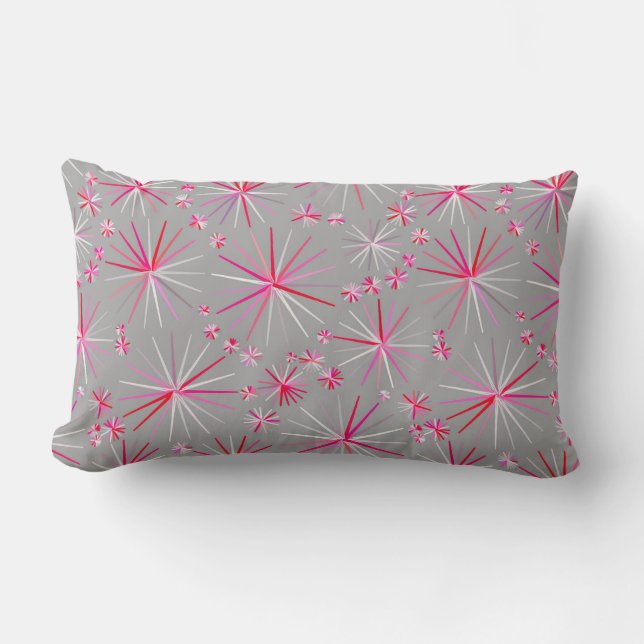 Almofada Lombar Padrão Sputnik de meio século, Cinzas e Fuchsia (Frente)