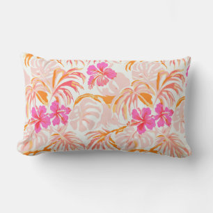 Almofada Lombar Padrão vintage de hibisco rosa havaiano lindo