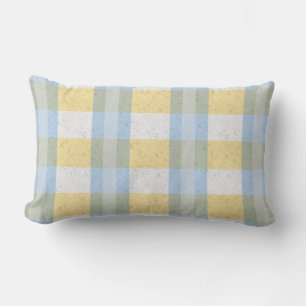 Almofada Lombar Padrão Xadrez Azul Pastel e Amarelo