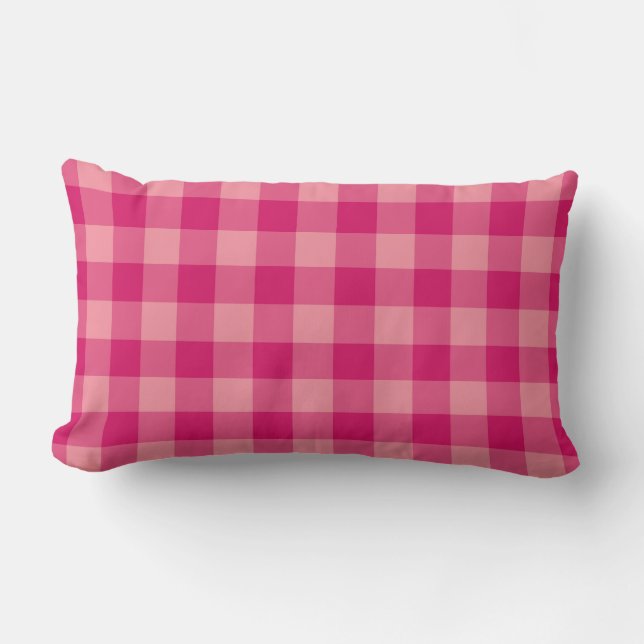 Almofada Lombar Padrão Xadrez Escocês Rosa (Frente)