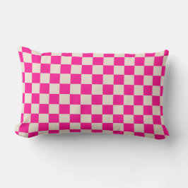 Almofada Lombar Padrão xadrez rosa quente e bege