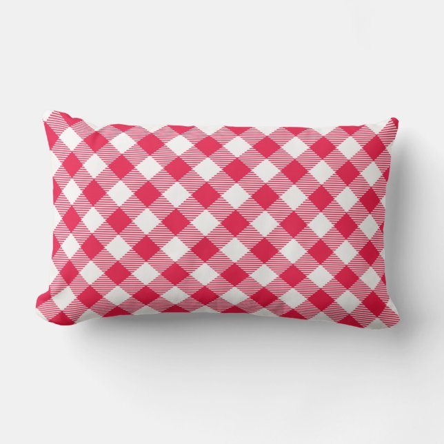 Almofada Lombar Padrão Xadrez Vermelho e Branco Clássico Rústico (Frente)