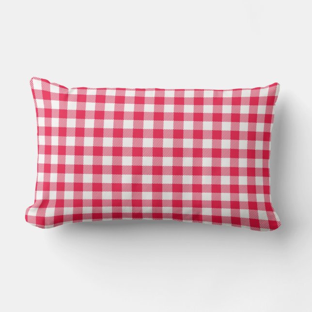 Almofada Lombar Padrão Xadrez Vermelho e Branco Clássico Rústico (Frente)