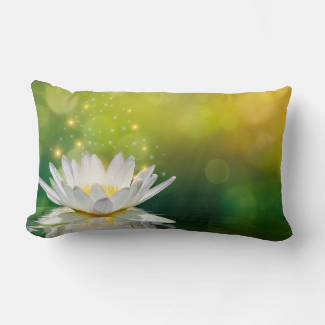 Almofada Lombar Paisagem da Flor de Lótus Branco, Zen (Frente)