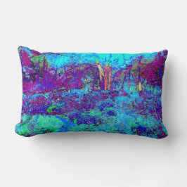 Almofada Lombar Paisagem de Jardim Azul Impressionista Psicodélico