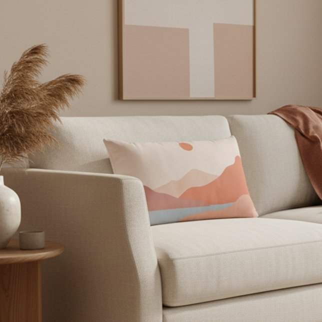 Almofada Lombar Paisagem retrô laranja moderno de meados do século (Criador carregado)