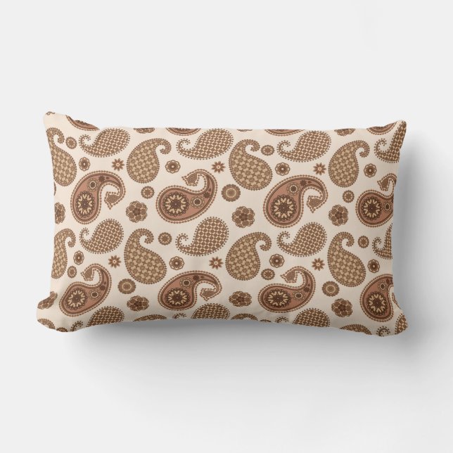 Almofada Lombar Paisley Pattern, Chocolate Brown e Tan em Beige (Frente)