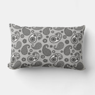 Almofada Lombar Paisley Pattern, Cinza, Preto e Branco