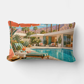 Almofada Lombar Palm Springs Poolside Retro Mid Century Modern Art