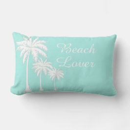 Almofada Lombar Palm Tree Beach Aqua Blue Lumbar Travesseiro