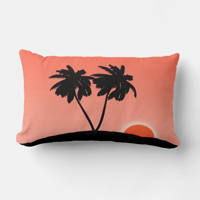Almofada Lombar Palm Tree Silhoule Contra Sunset Orange Lumbar (Frente)