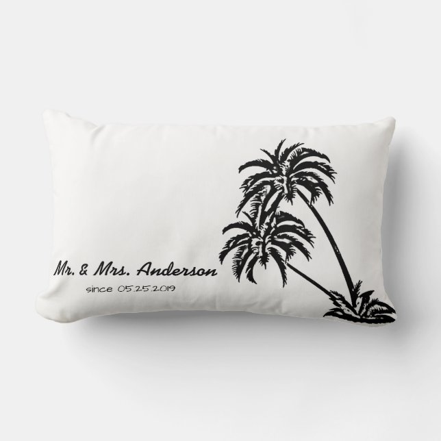 Almofada Lombar Palm Trees Adoram Casamento Tropical Personalizado (Frente)