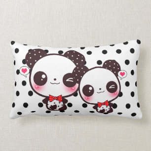 Almofada Lombar Pandas de Kawaii em bolinhas pretas