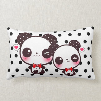 Almofada Lombar Pandas de Kawaii em bolinhas pretas
