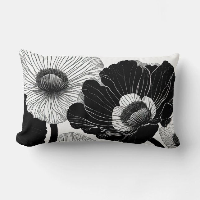 Almofada Lombar Papagaias de desenho de linha branca e preta (Frente)