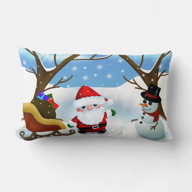 Almofada Lombar Papai Noel de Natal e Boneco de Neve (Frente)
