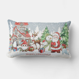 Almofada Lombar Papais noeis de Natal Snowman Rudolph Card