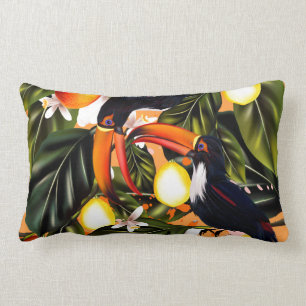 Almofada Lombar Paraíso tropical. Toucans e citrino