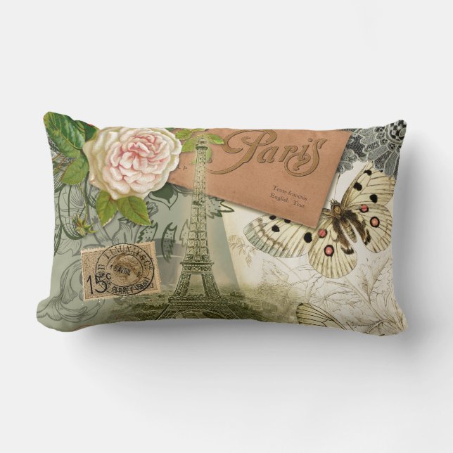 Almofada Lombar Paris França Antiga Colagem de Trabalho de arte Ei (Frente)