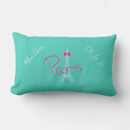 Almofada Lombar Paris, Torre Eiffel Arco Turquesa Moderna Francesa