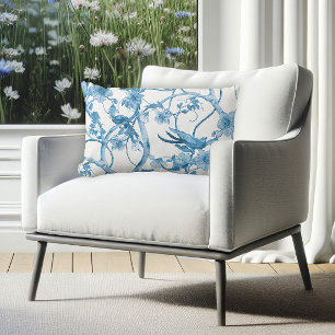 Almofada Lombar Pássaro Branco Azul na Floresta Floral