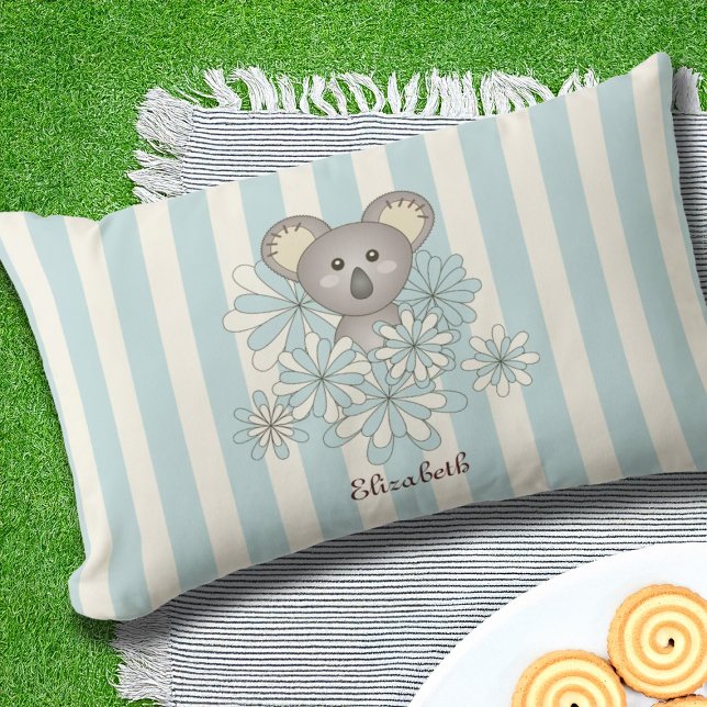 Almofada Lombar Pastel Blue Stripe Cute Koala Bear Kids ao ar livr (Criador carregado)