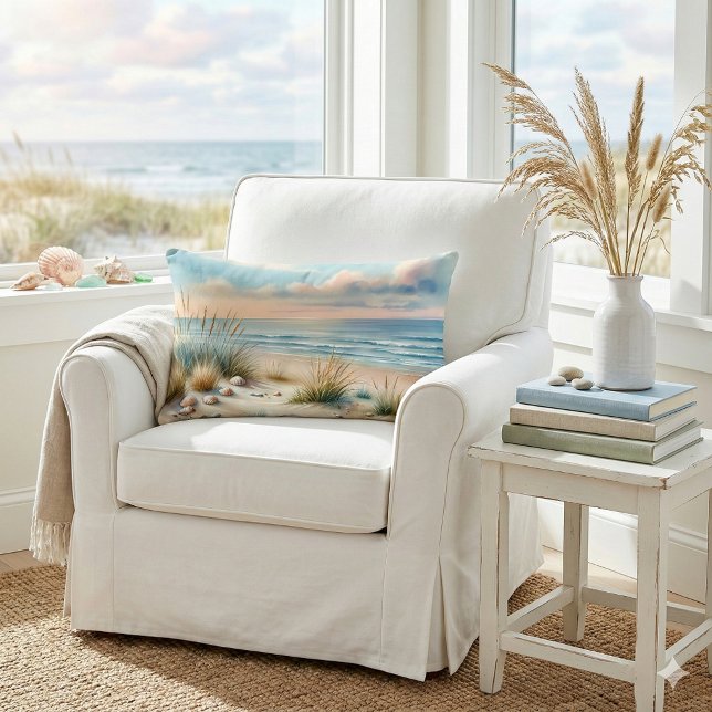 Almofada Lombar Pastel Coastal Dunes Watercolor (Pastel Coastal Dunes Watercolor Lumbar Pillow Mockup A)