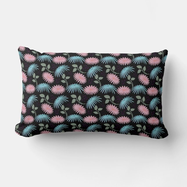 Almofada Lombar Pastel Floral Pattern on Black Background | Cute D (Frente)