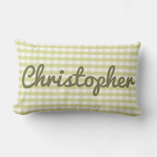 Almofada Lombar Pastel Nursery Green Gingham com nome