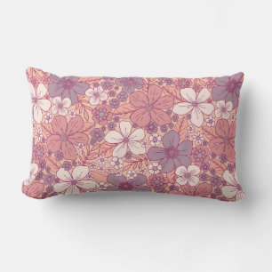 Almofada Lombar Pastel Rosa e Púrpura Floral