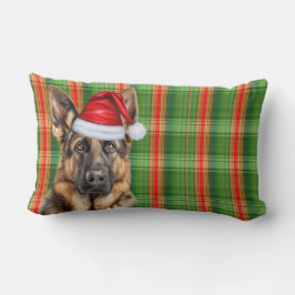 Almofada Lombar Pastor Alemão de Natal Xadrez Vermelho Verde Féria