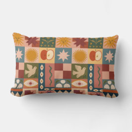 Almofada Lombar Patchwork celestial boêmica com símbolos místicos