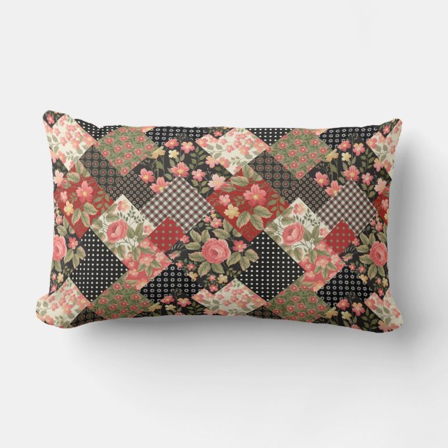 Almofada Lombar Patchwork Patternos Flowers Bolinhas Placa Geométr (Frente)