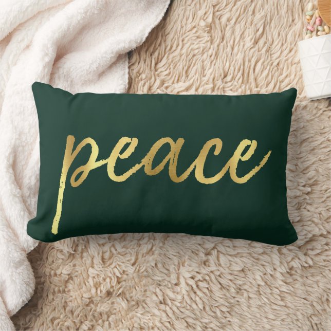 Almofada Lombar Paz de Férias | Faux Gold Foil Calliografia Verde (Cobertor)