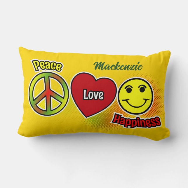Almofada Lombar Peace Love Happiness (Verso)